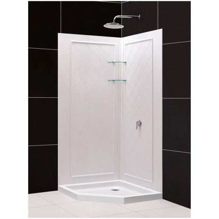 DreamLine SlimLine 38" x 38" Neo-Angle Shower Base and QWALL-4 Shower Backwall Kit White