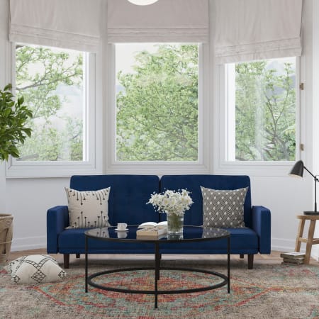 Roseto Ruperto 76" Wide Wood Framed Fabric Futon Navy