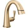 Delta Stryke 1.2 GPM Single Hole Bathroom Faucet with Pull Down Wand and Push Pop-Up Drain Assembly Lumicoat Champagne Bronze
